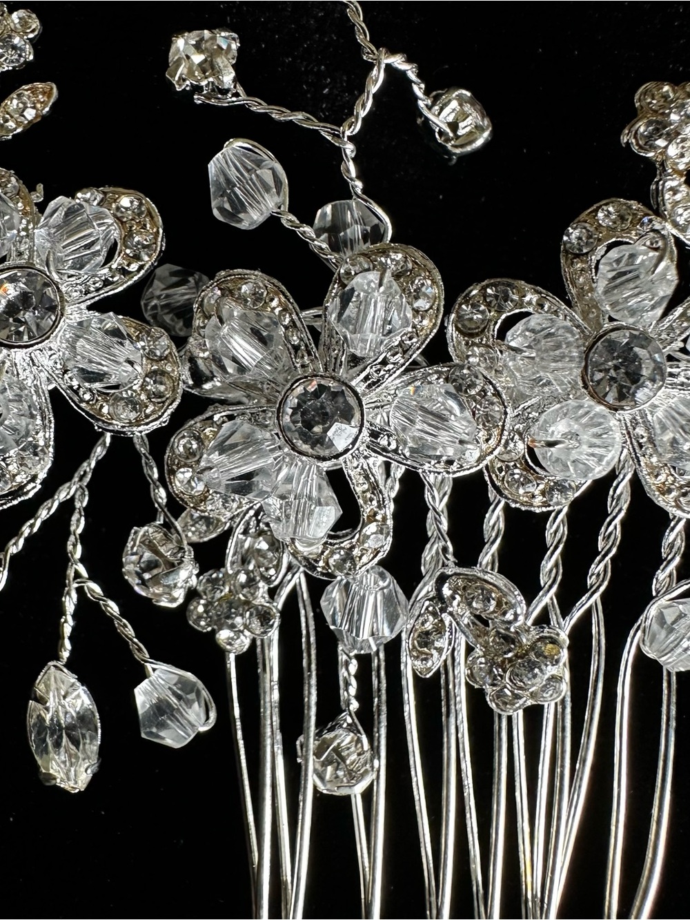 Bridal wedding comb silver tone crystal style rhinestone floral hair headpiece - Picture 10 of 13